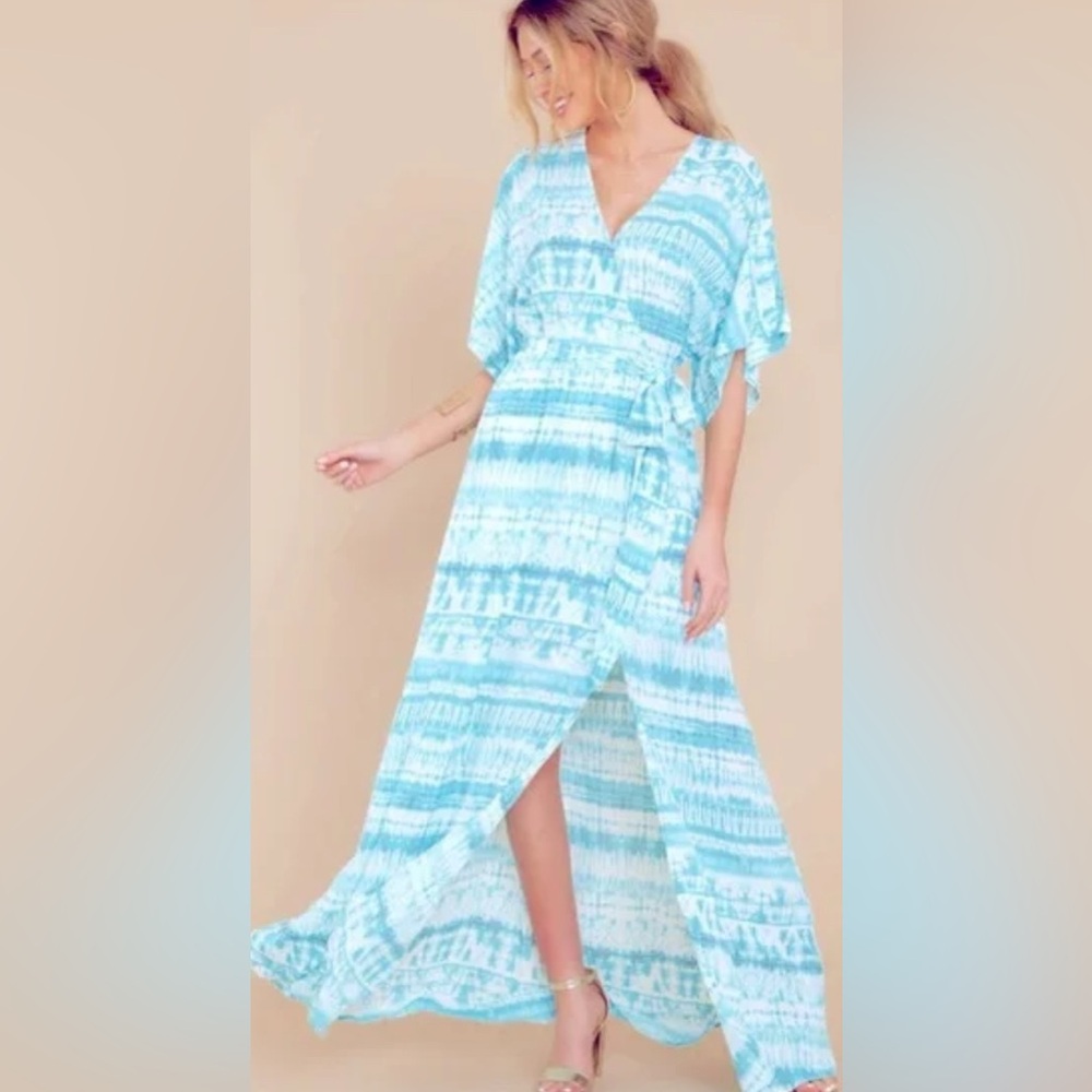 Aakaa Blue Tie-Dye Maxi Dress